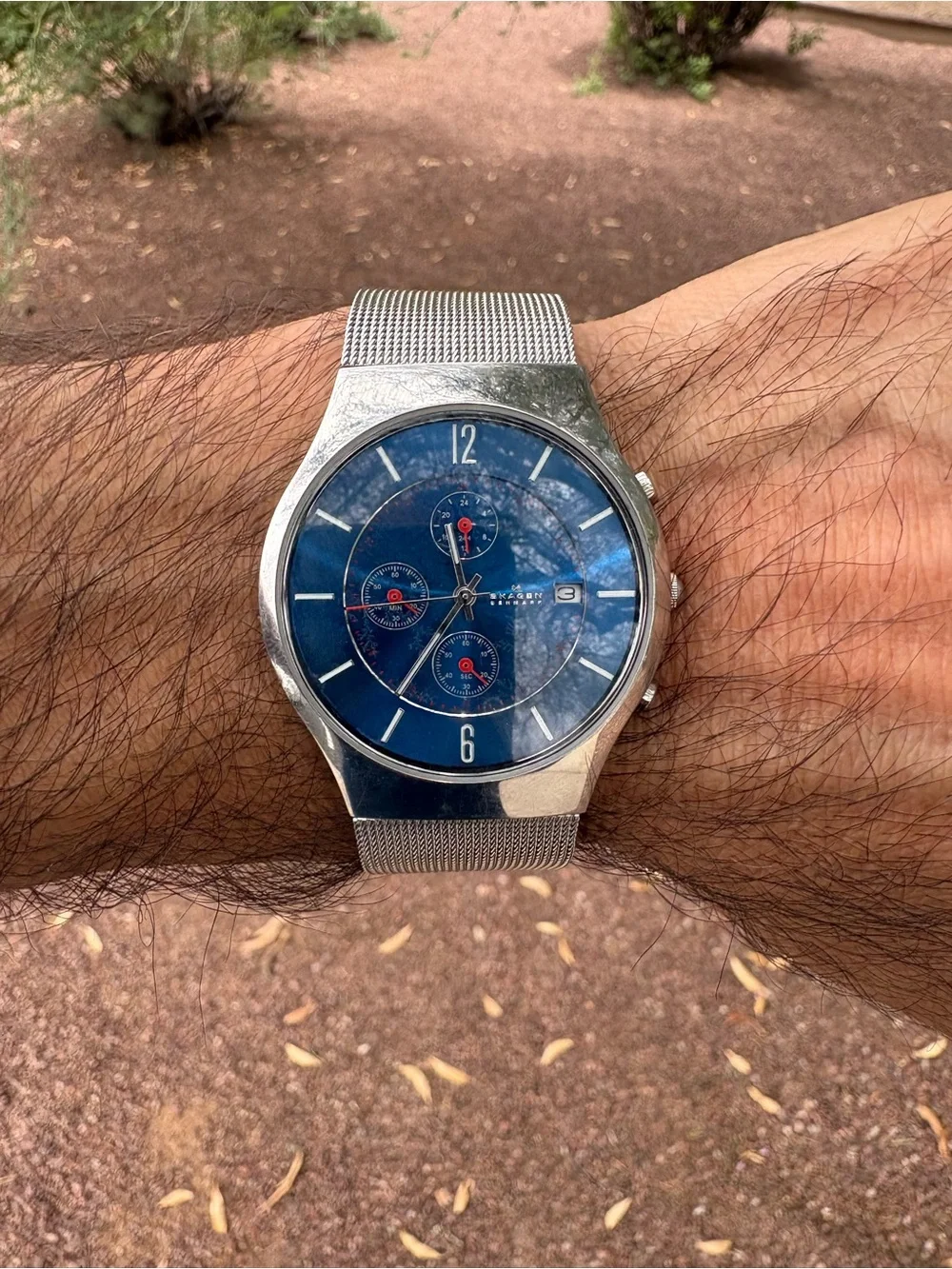 Skagen Havene Chronograph mens watch Blue dial mesh bracelet